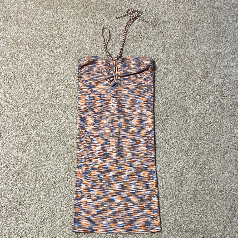 American Eagle Outfitters Strapless Dress in Orange and Blue